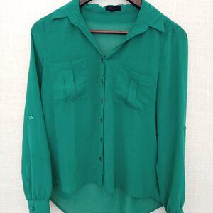 Mine Emerald Green Sheer Button Down Shirt